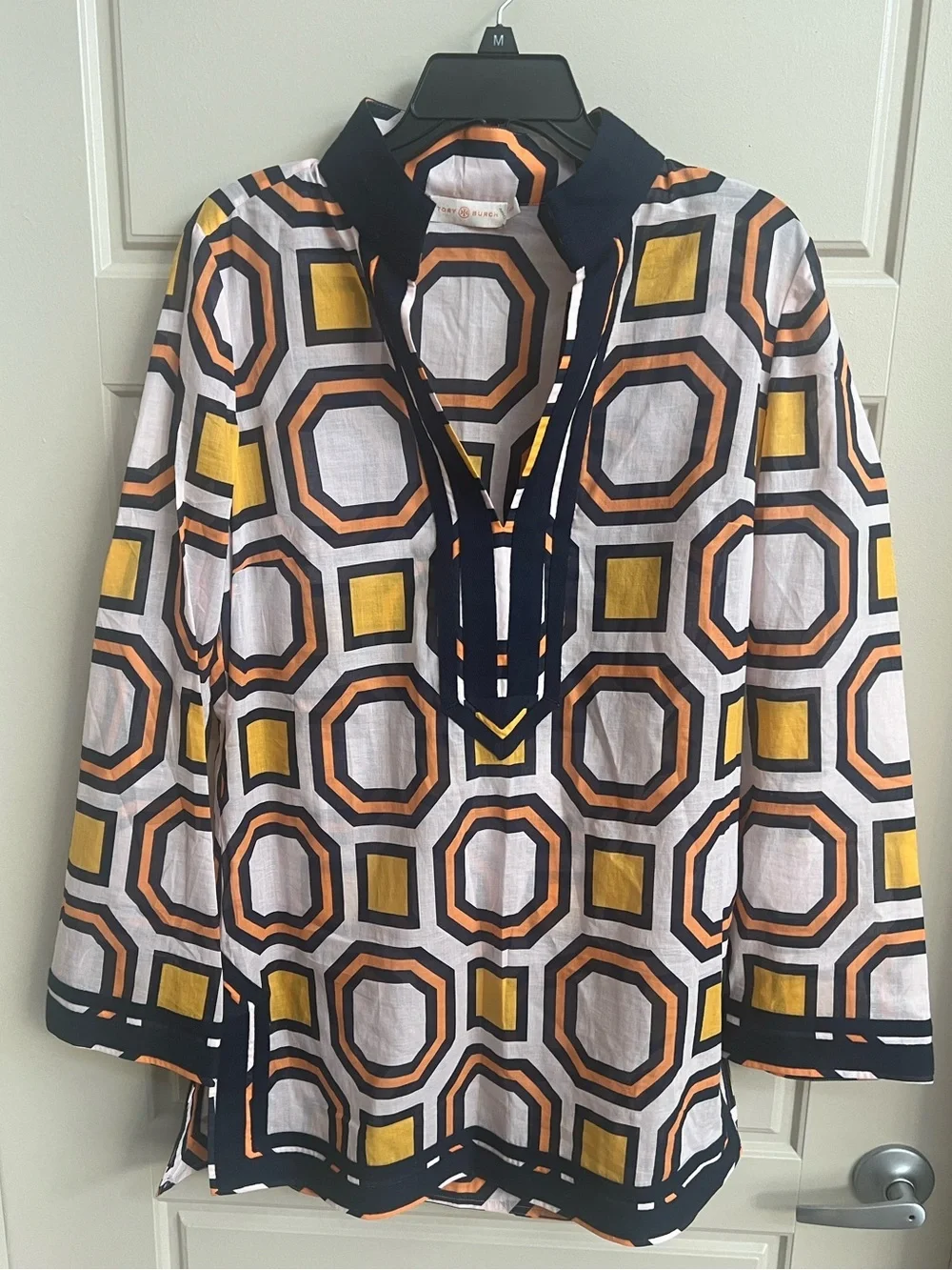 Tory Burch Geometric Print Tunic Sz M old money vacation summer resort coastal
